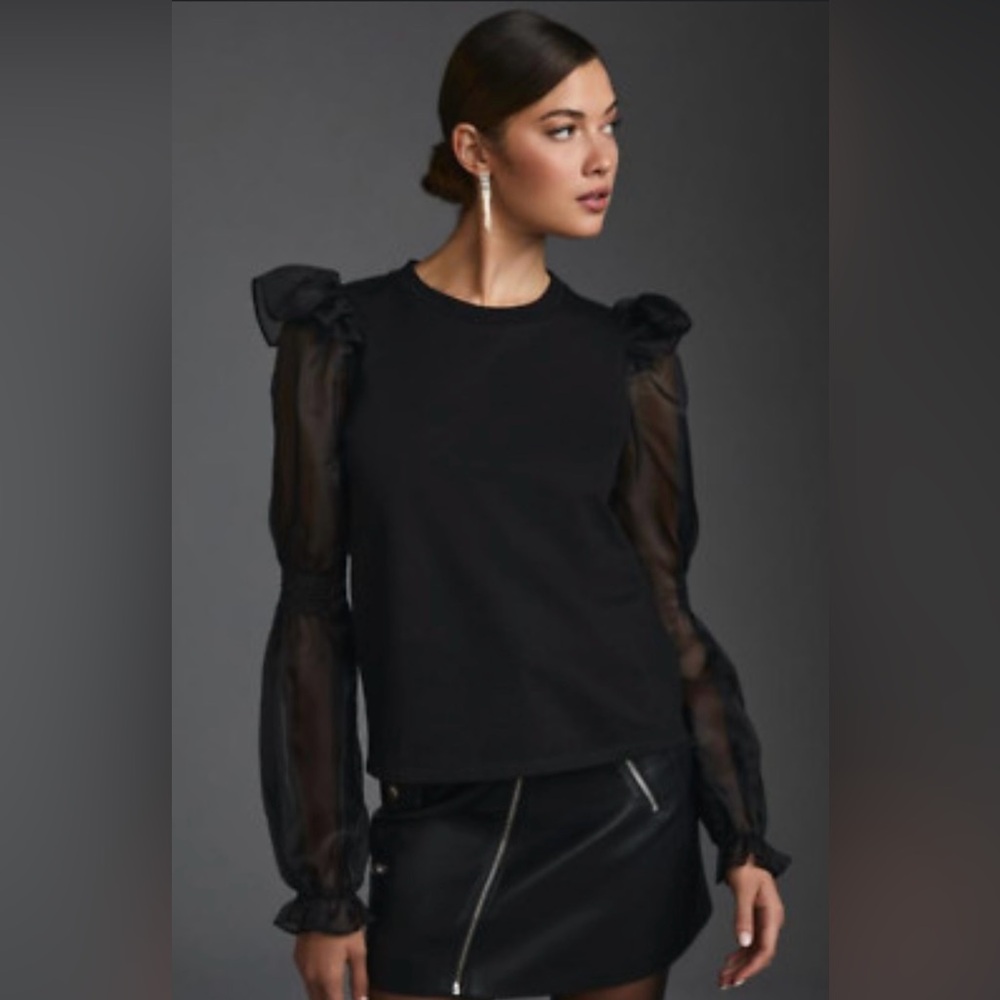 Anthropologie Dolan Organza Black Puff Sleeve Top
Blouse.